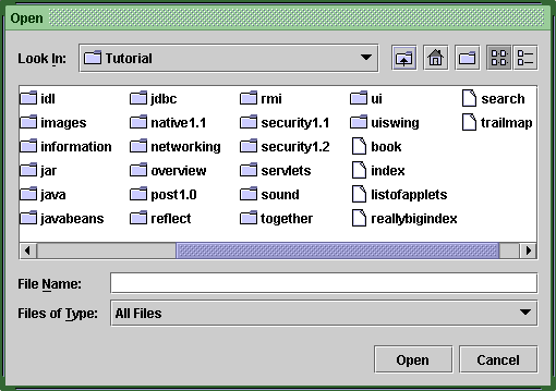 A standard 1.4 open dialog shown in the Java look and feel