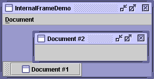 InternalFrameDemo has multiple internal frames, managed by a desktop pane
