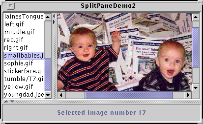 A snapshot of SplitPaneDemo2