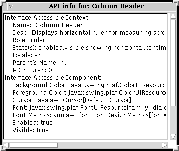 Accessibility API Panel for Column Header.
