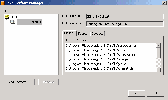 The Java Platform Manager from the Tools Menu