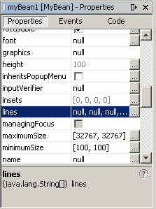 The indexed lines property is set to null. 